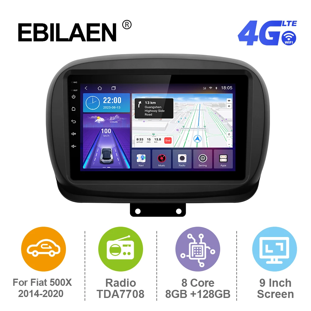 Ebilaen Android 12 Autoradio Per Fiat 500X 2014-2020 2Din Lettore Multimediale Gps Rds Carplay Autoradio Mirror Link 4G Bt Fm