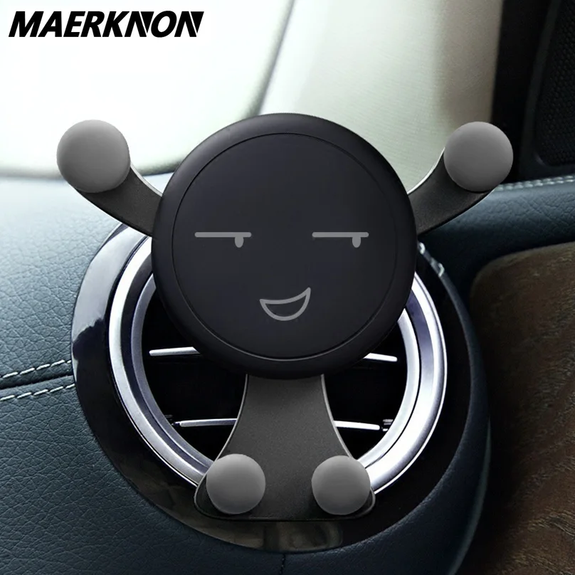 Gravity Car Phone Holder Air Vent Clip Smile Face Mount Mobile Cell Stand Supporto Gps Per Iphone 12 Pro Max Xiaomi Samsung