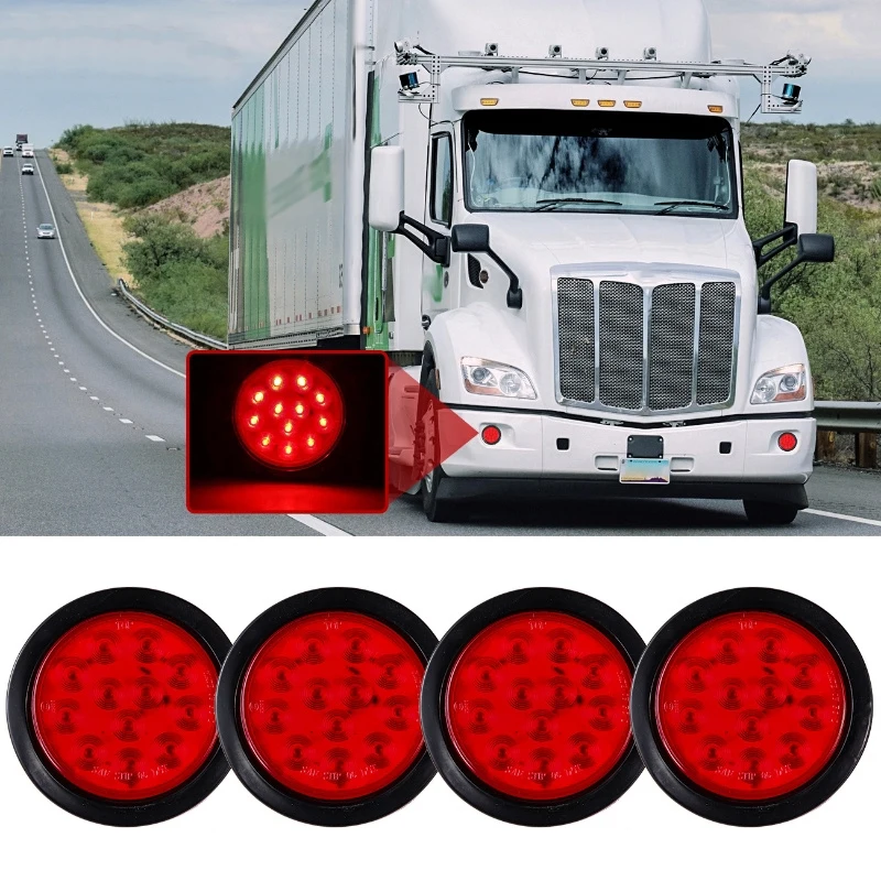 2/4Pcs 4 Inch Red 12 Led Round Stop Turn Brake Fanali Posteriori (Montaggio A Filo)