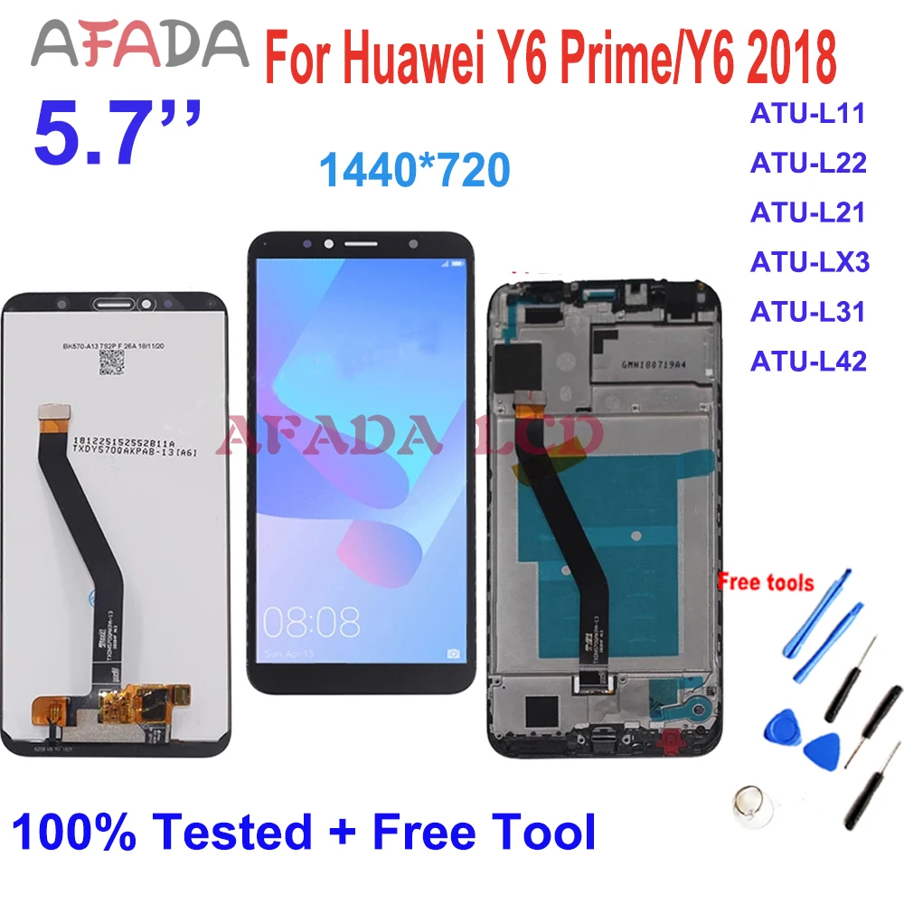 5.7 ''Per Huawei Y6 Prime Y6 2018 Lcd Touch Screen Digitizer Assembly Sostituzione Atu-L11 Atu-L22 Atu-L21 Atu-Lx3 L31 Atu-L42