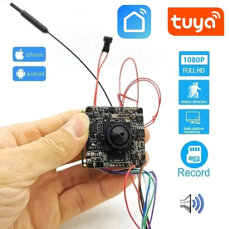 Tuya Smart 1080P Wifi Ip Camera Module Diy Covert Video Camera Wireless Mini Pinhole Security 2-Way Audio Surveillance Tf Card