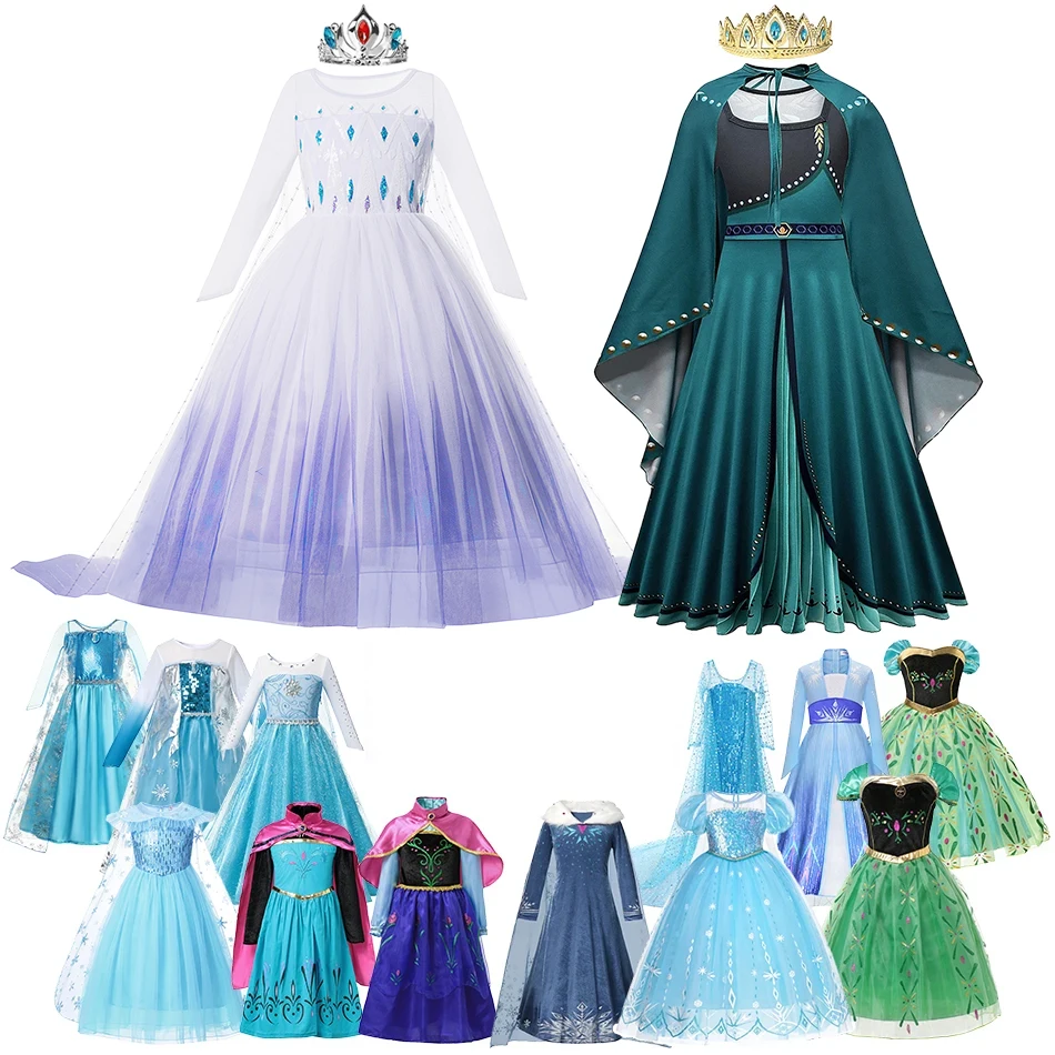2024 Kid Anna Elsa Costume Ragazza Compleanno Fancy Dress Bambini Snow Queen Performance Fantasy Princess Evening Costume Di Halloween
