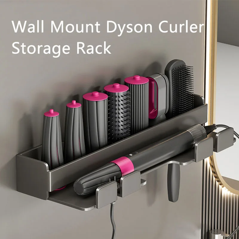 Per Dyson Wall Hanging Hair Bigodino Storage Rack Holder Asciugacapelli Storage Hair Styler Holder Free Hole Shelf Accessori Per Il Bagno
