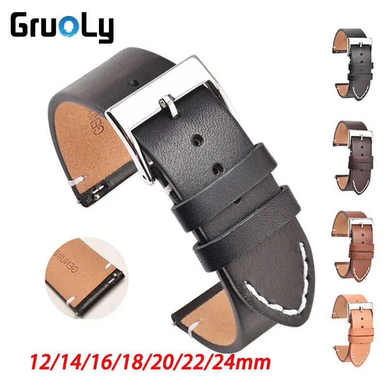 Vintage Watch Band For Seiko Quick Release Wristbelt Retro Strap Genuine Leather Band 12Mm 14Mm 16Mm 18Mm 20Mm 22Mm 24Mm Belt