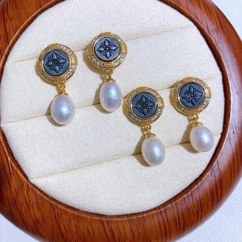 Orecchini Vintage Con Moneta Antica In Zircone Seiko Orecchini Con Perle A Forma Di Riso D'Acqua Dolce Naturale Antico Regalo In Stile Nostalgico Roma