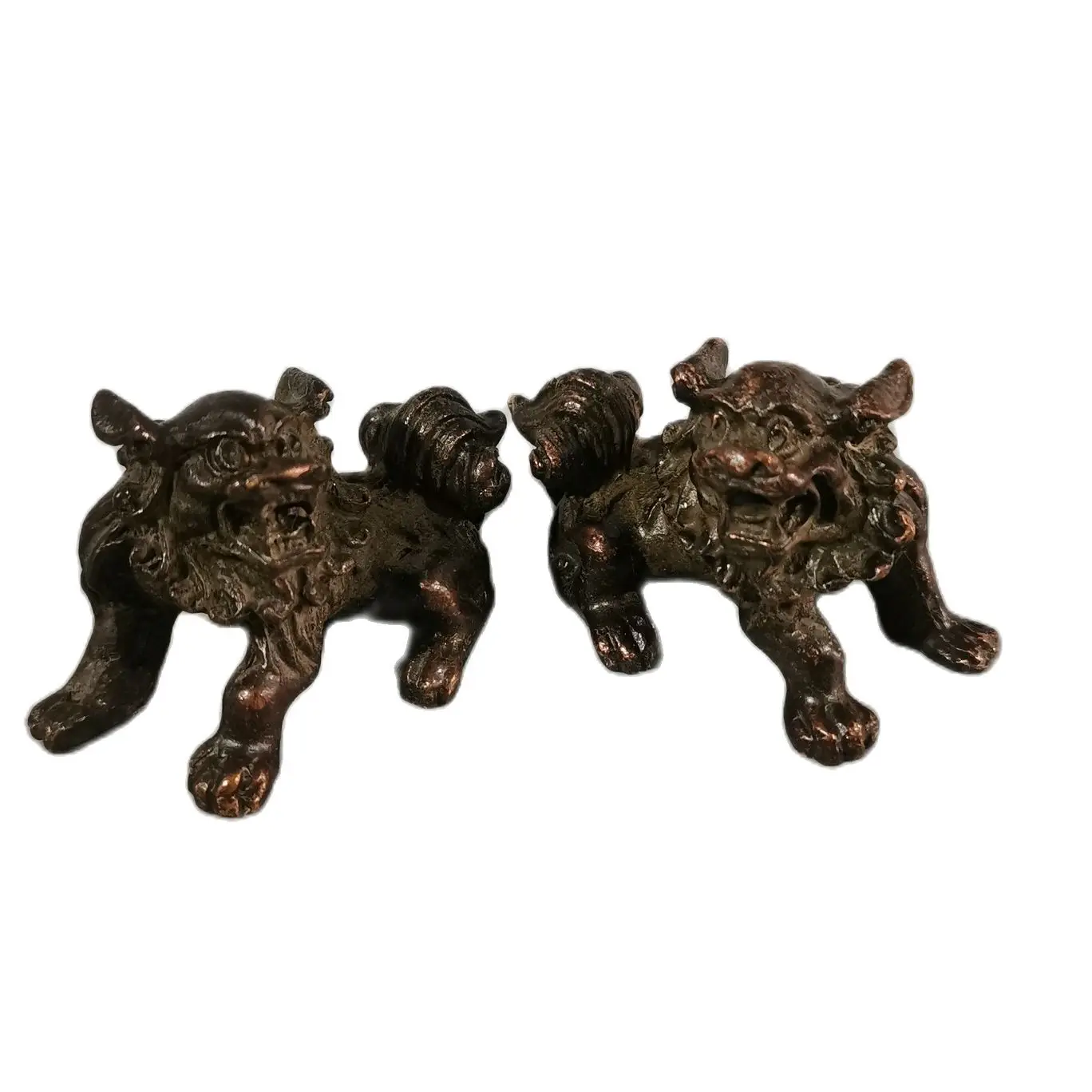 Pair Of Lion Decorative Statues Miniature Chinese-Style Seiko Little Lion Tabletop Tea Pet Ornament Vintage Bronze Mini Animal S