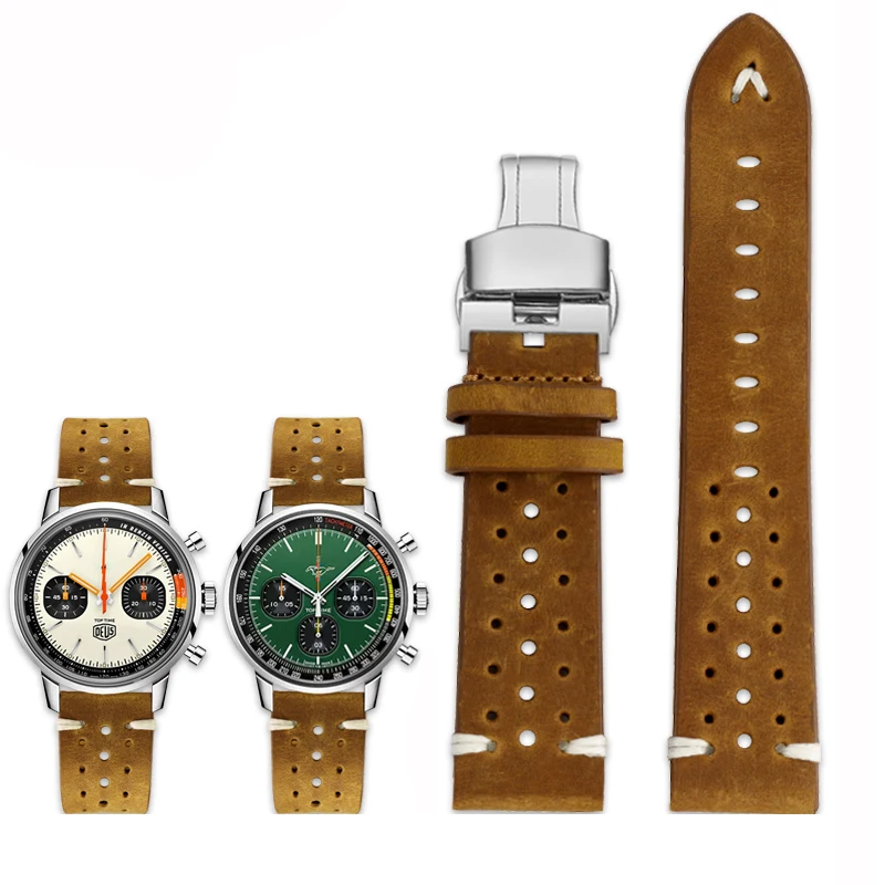 20Mm 22Mm Cinturino Vintage In Vera Pelle Per Citizen Seiko Hamilton Breitling Orologio Traspirante Cinturino Cinturino Bracciale Uomo Donna