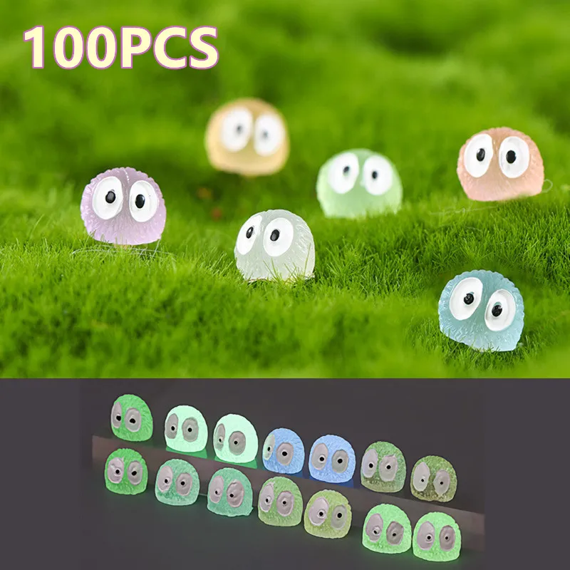 100Pcs Luminous Briquettes Elfs Black Ball Sprite Miniatures Home Decor Glowing Elf Fairy Garden Diy Accessories Desk Decorative