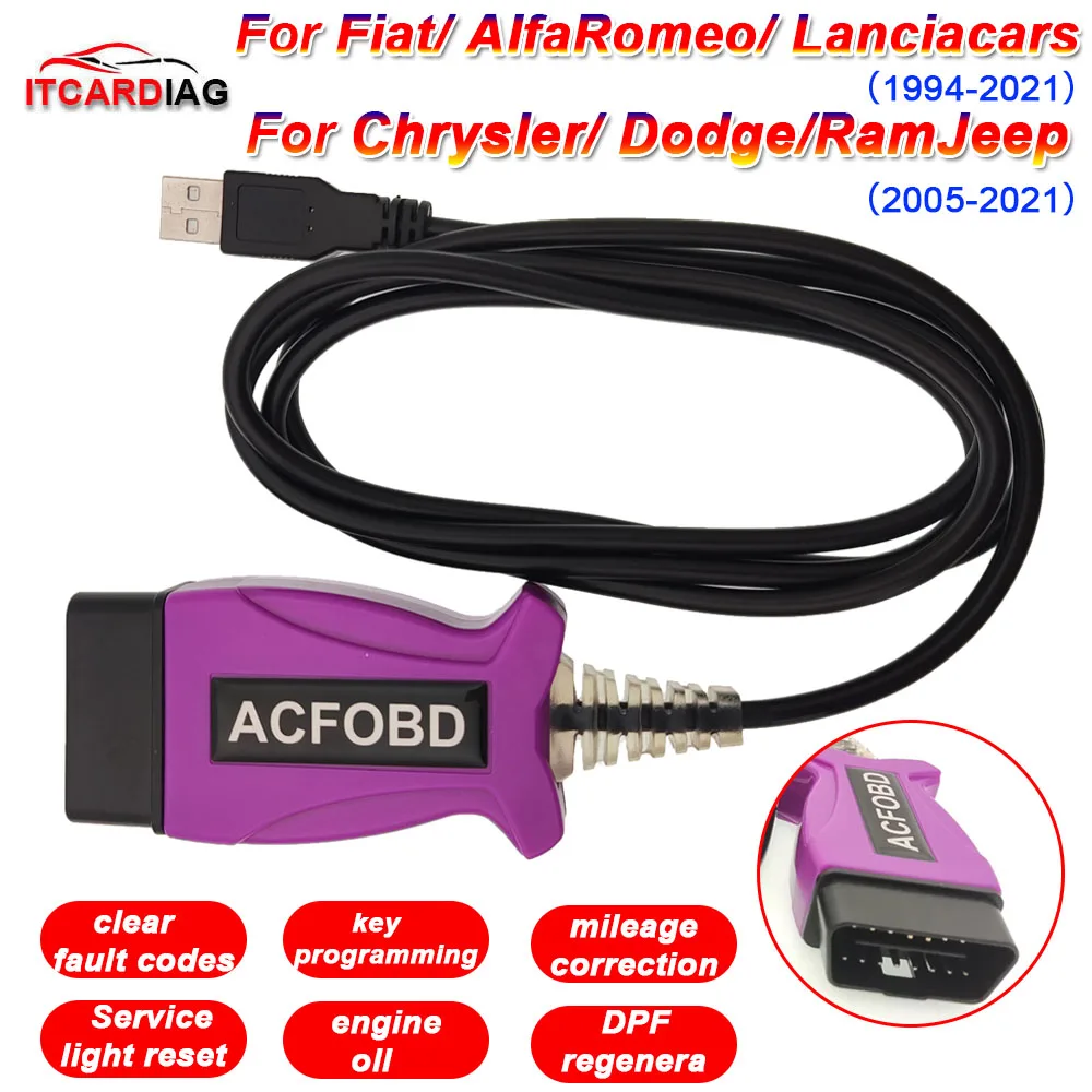 Itcardiag Acfobd Obd Scanner Obd2 Strumento Diagnostico Per Fiat/Alfa/Romeo/Lancia/Chrysler/Dodge/Ram/Jeep Supporto Abs Airbag Cluster