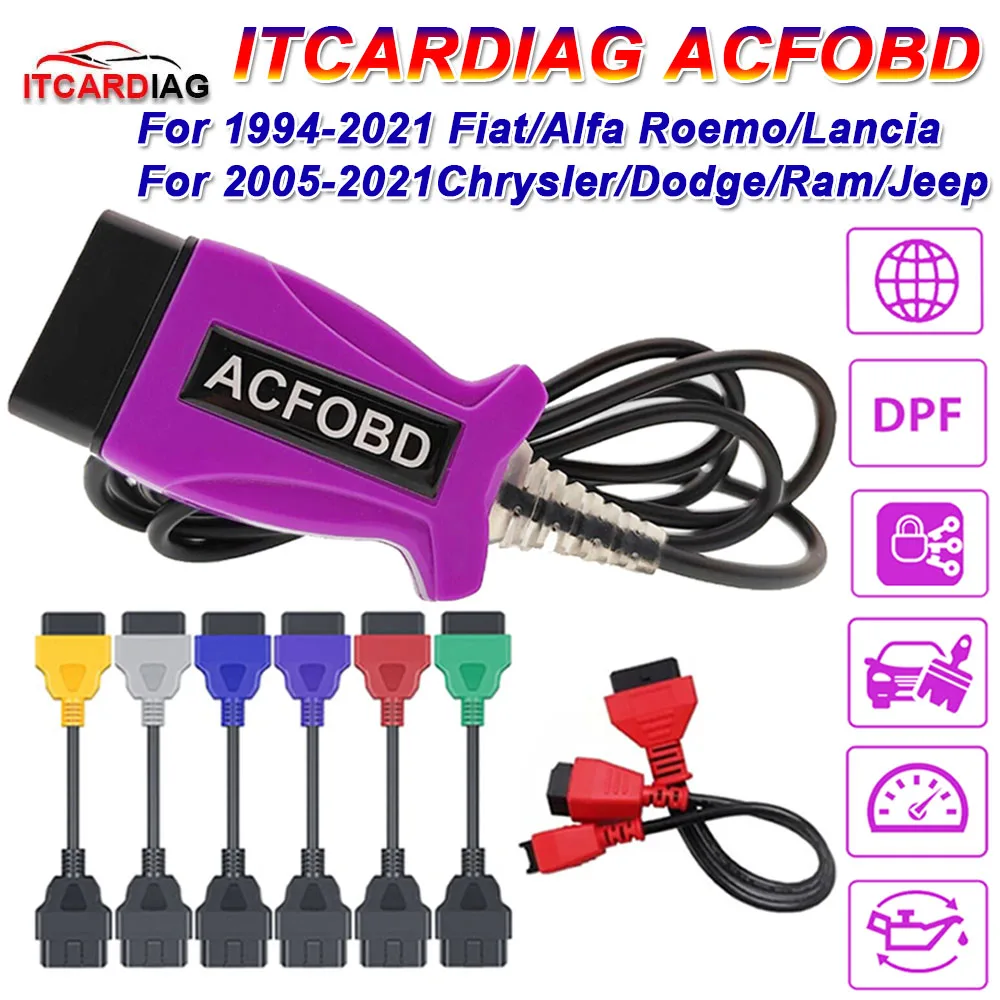 Itcardiag Acfobd Obd2 Strumento Diagnostico Scanner Obd Per Fiat/Alfa/Romeo/Lancia/Chrysler/Dodge/Ram/Jeep Supporto Programmazione Chiave