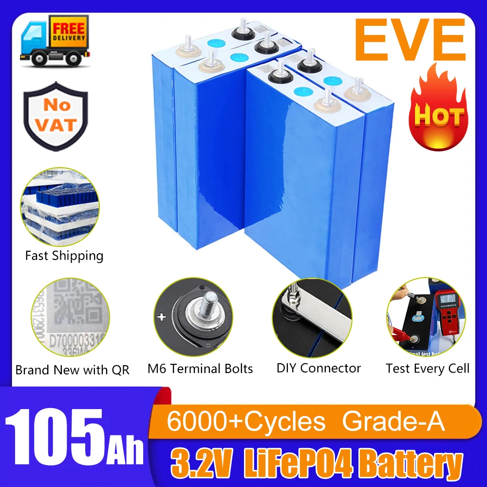 Eve 105Ah 3.2V Lifepo4 Batteria 280Ah 310Ah Con Codice Qr, Grado A 6000 + Ciclo Batteria Al Litio Ferro Fosfato Nave Veloce