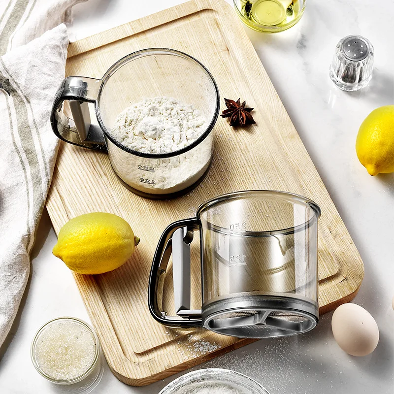 Semi Automatic Powder Sifter, Transparent, Internal Viewing, With Scale, Ins Wind, Hand-Held Powder Sifter, Baking Tool