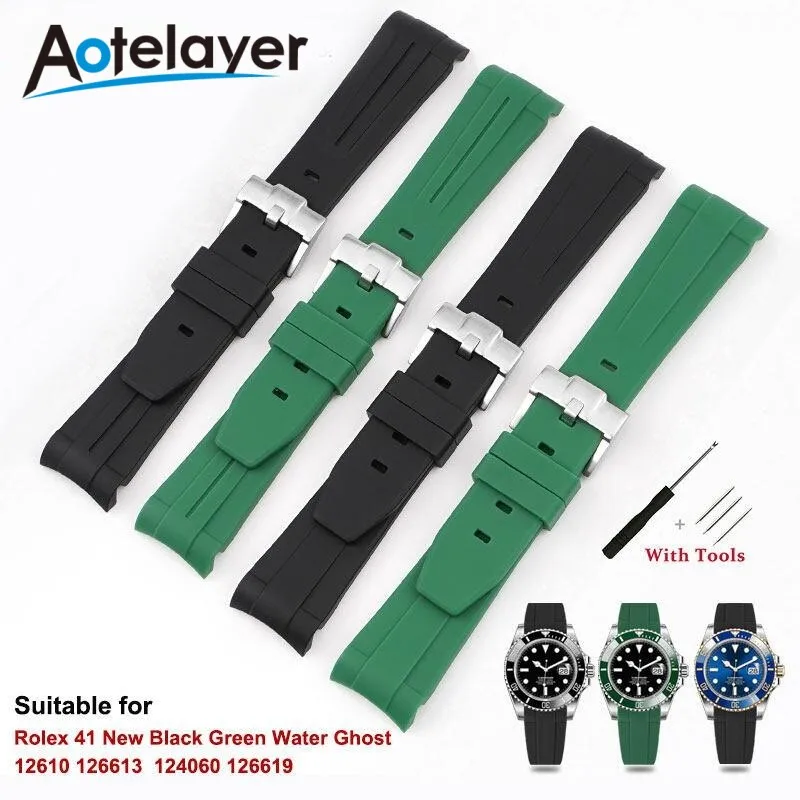 Cinturino In Silicone Morbido Da 21Mm Per R-Olex Black Green Water Ghost 12610 126613 124060 126619 Cinturino Per Orologio Da Polso Di Ricambio Specia