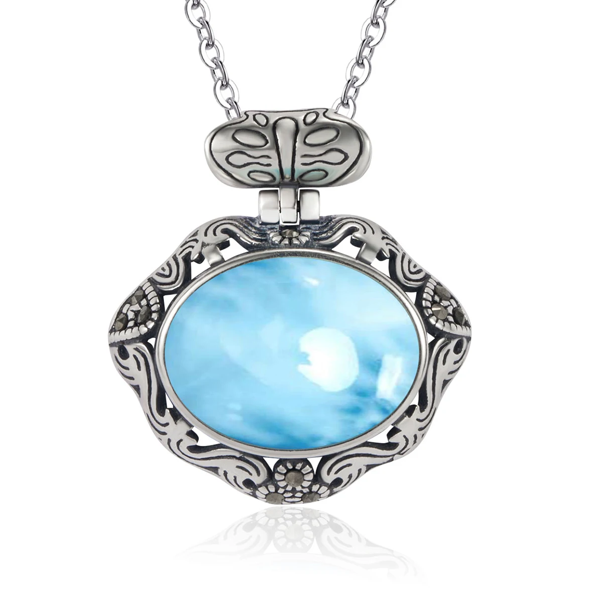 12*16Mm Natural Larimar 925 Pingente De Prata Para As Mulheres, Verdadeiro Pingente Oval, Estilo Bohemian Azul Larimar