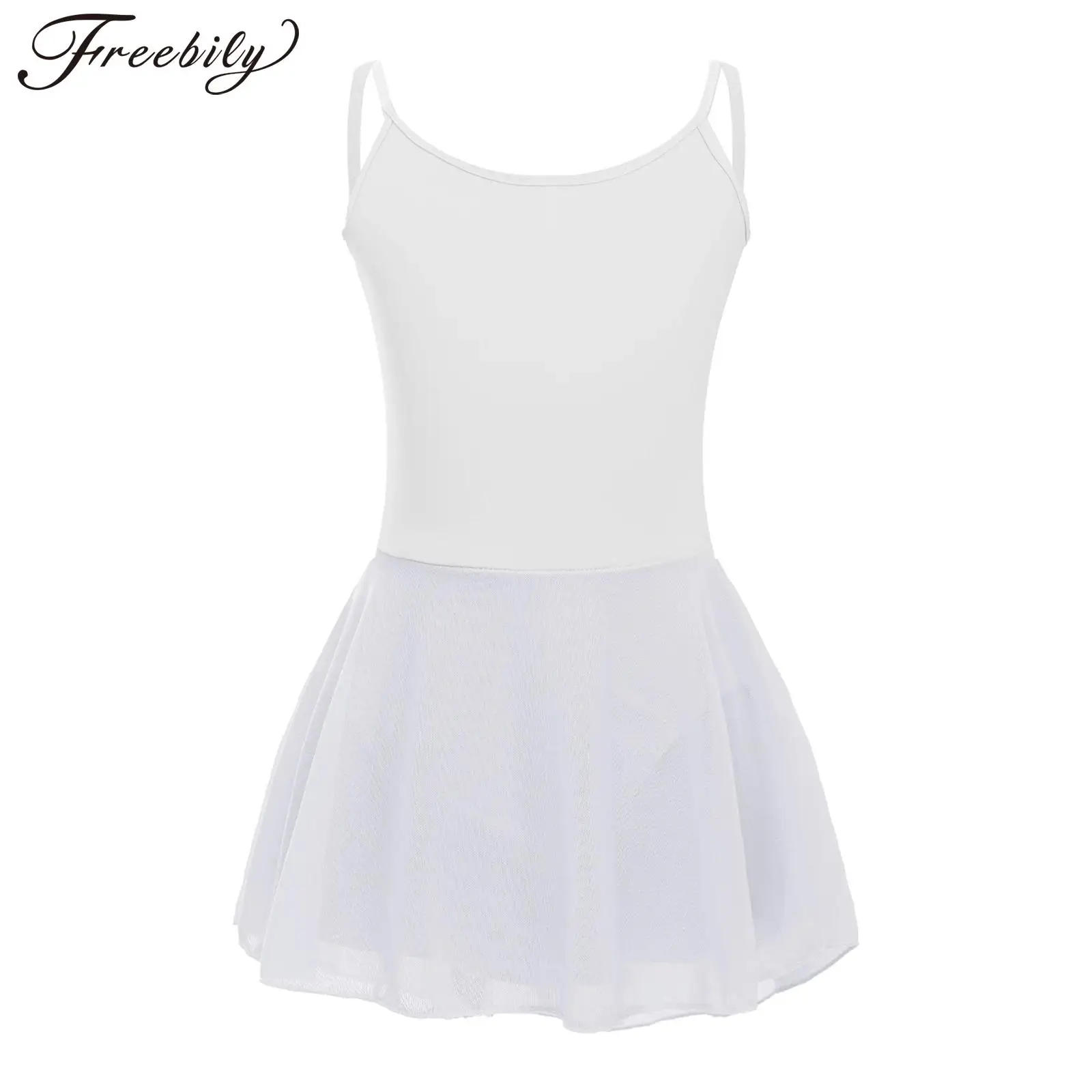 Bambini Ragazze Canotta Balletto Vestito Senza Maniche Spaghetti Strap Low Back Ginnastica Body Dress Ballerina Pratica Dancewear