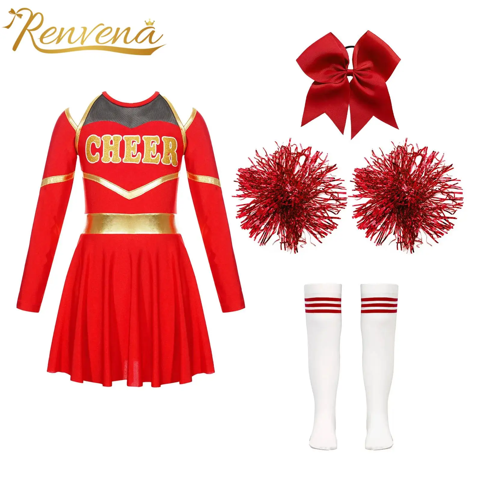 Kids Girls Cheerleading Uniform Dress Con Flower Balls Set Cheerleader Costumes Bambini Tifo Team Dance Outfits