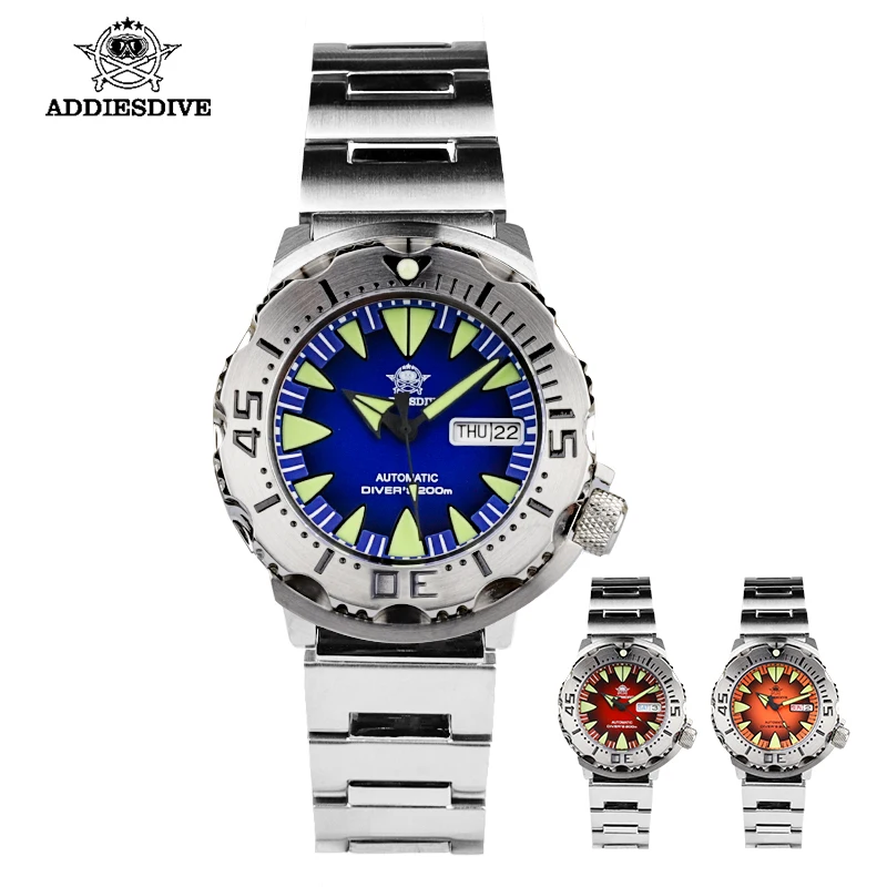 Orologi Subacquei Meccanici Da Uomo Di Lusso Vintage Giappone Nh36A Bracciale In Acciaio Lunetta Girevole Zaffiro 20Atm Addiesdive Monster