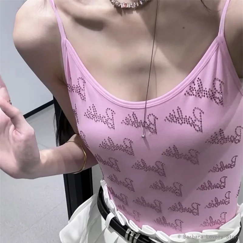 Barbie Top Body Donna T-Shirt Vestiti Estivi Y2K Senza Maniche Tinta Unita Harajuku Slim Sling Basic Sexy Tuta Streetwear
