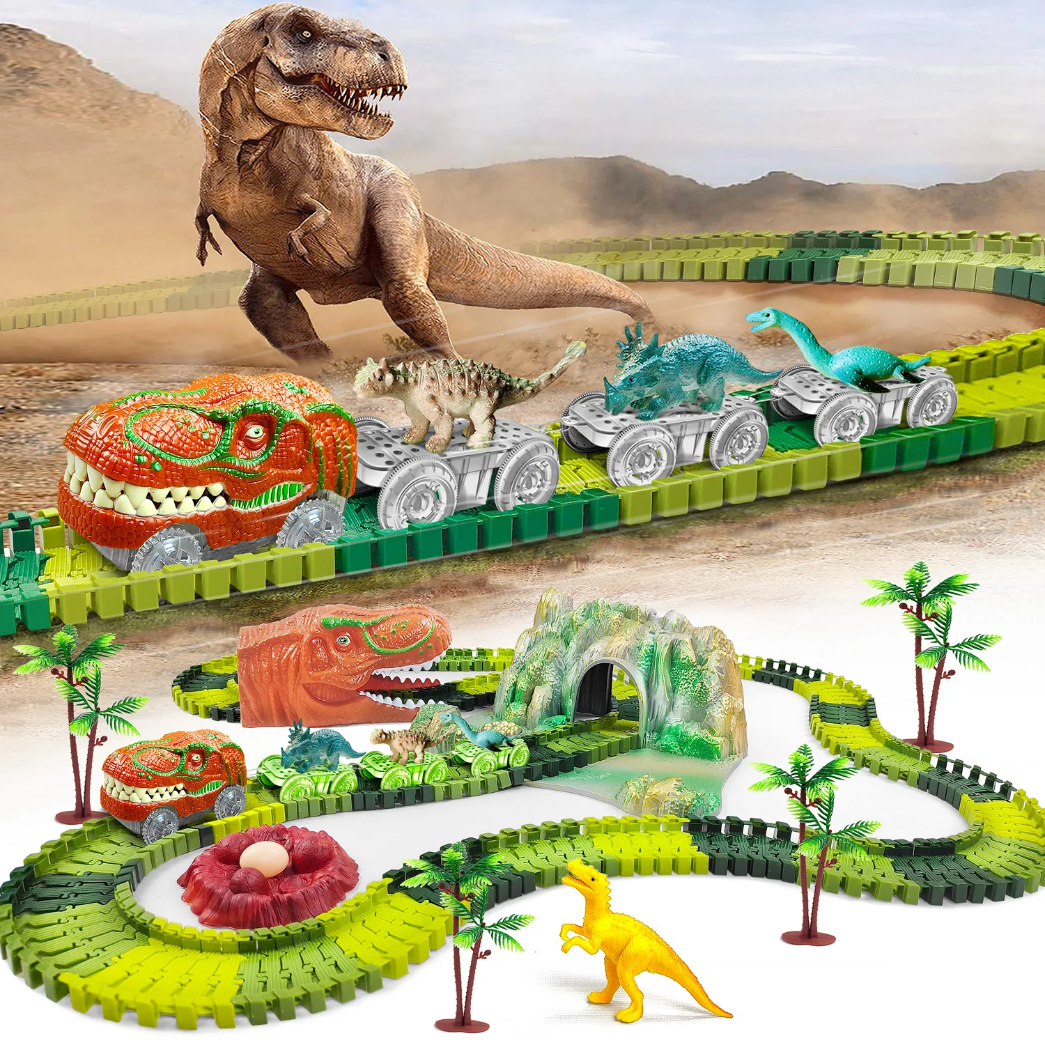 Dinosaur Train Toys Crea Un Dinosaur World Road Race-Flessibile Track Playset, Dinosauri Toys Race Car For Old Boy Girls