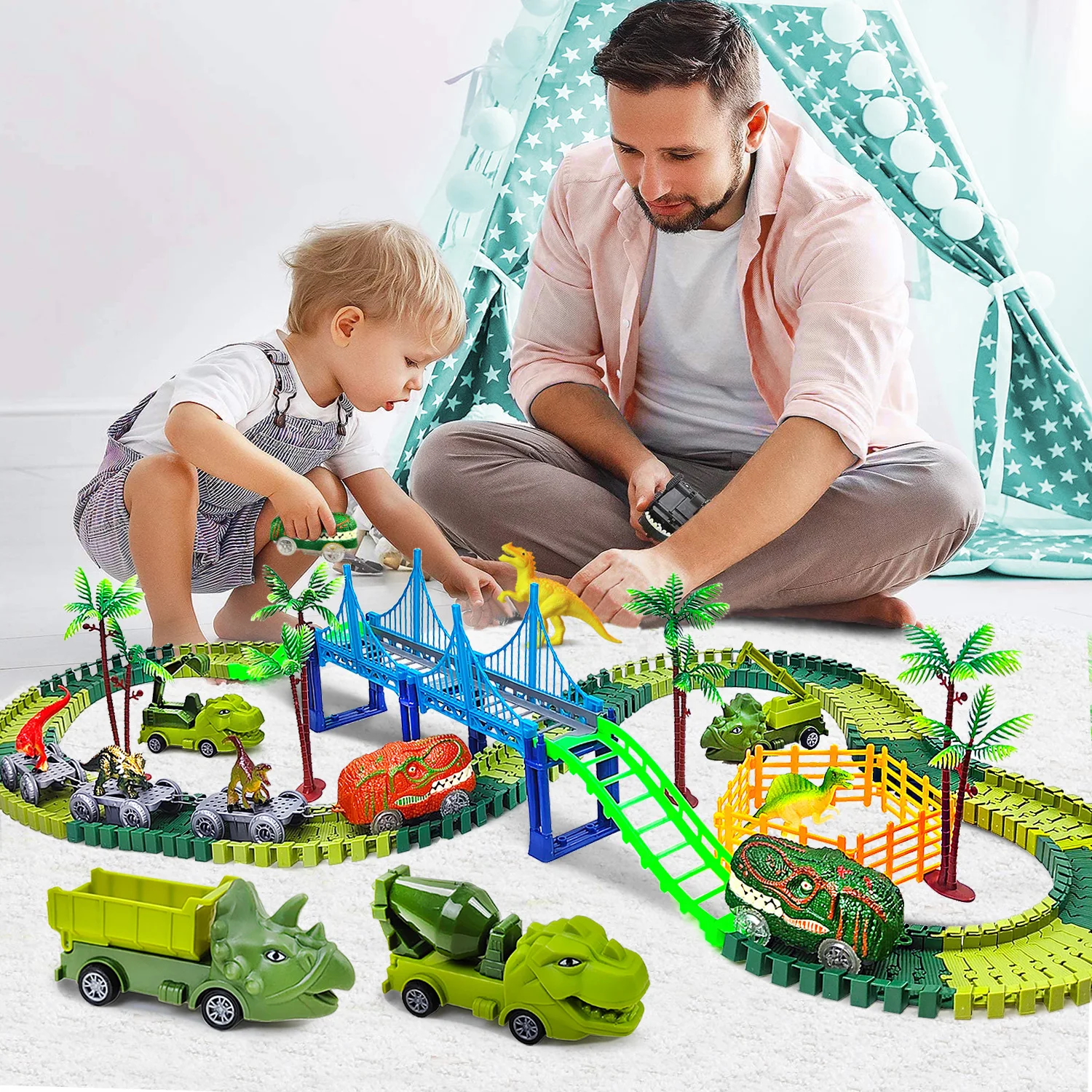 Dinosaur Magic Climbing Track Toys Train-Flessibile Track Playset Dinosauri Engineering Toys Race Car For Old Boy Girls