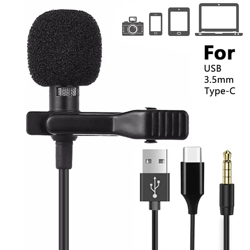 Lavalier 3.5Mm Mini Microfono Usb Condensatore Microfono Professionale Per Telefono Laptop Pc Computer Risvolto Clip-On Tipo C Micro Mic