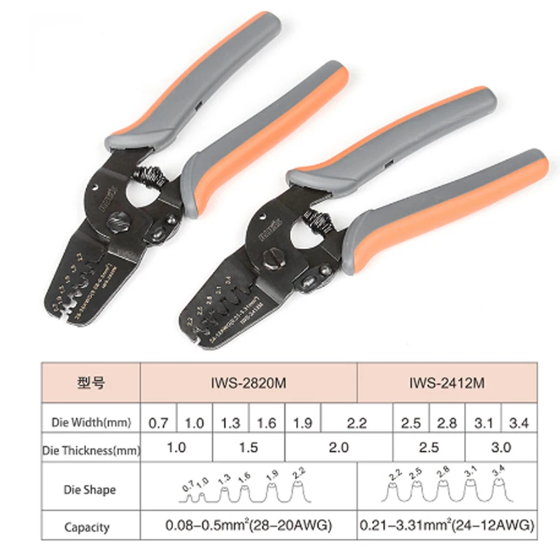 Terminali Attrezzi Di Piegatura Iws-2412M/Iws-2820M Per Crimpare Awg24-12/Awg28-20 Marmellata, Molex, Tyco, Jst Terminali E Connettori