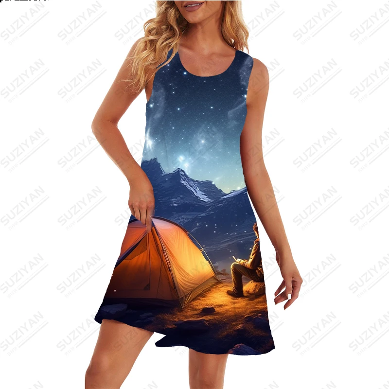 Summer New Dress Star Camping Print Dress Outdoor Street Dress Abito Da Donna Comodo E Traspirante Plus Size Dress