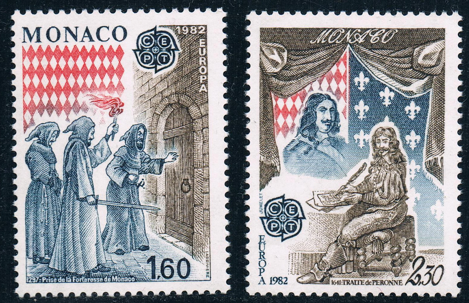 2 Pz/Set Nuovo Monaco Post Stamp 1982 Europa Eventi Storici Incisione Francobolli Mnh