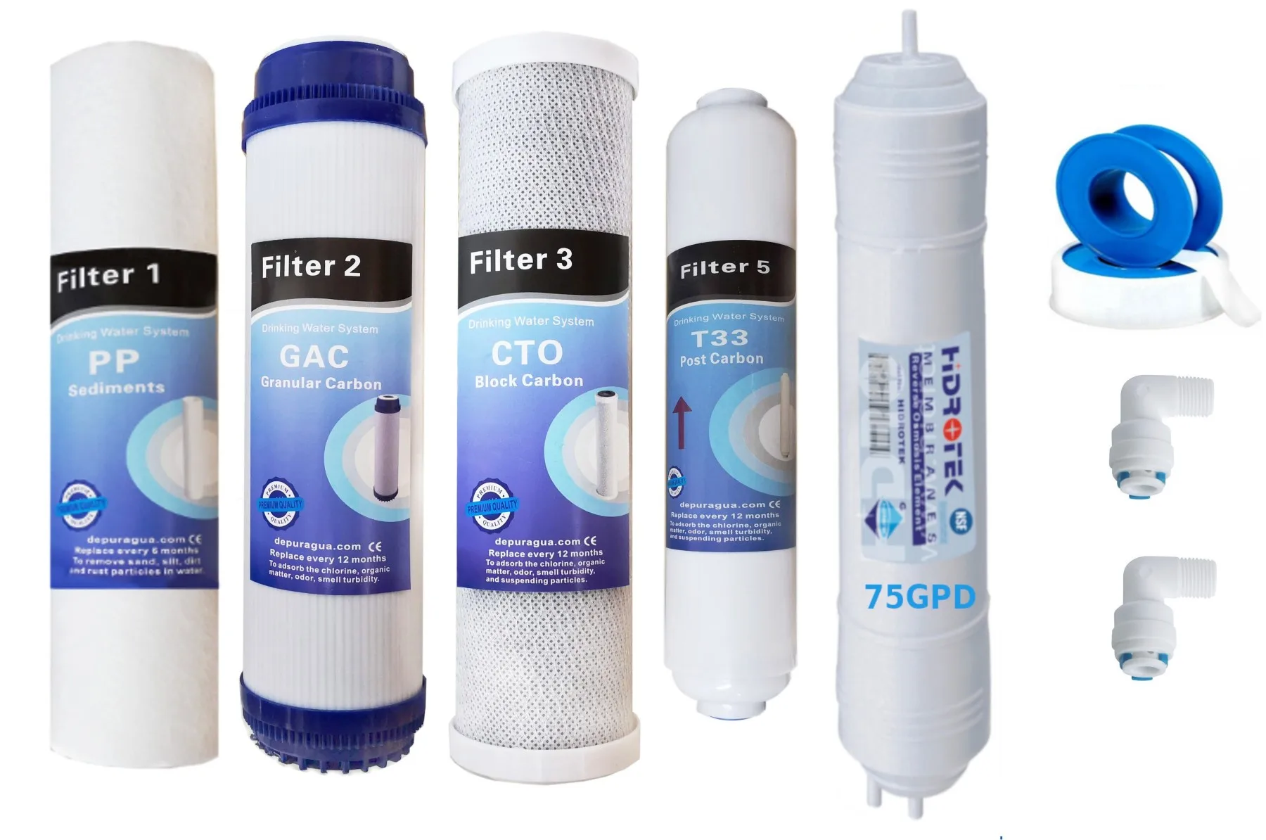 Kit 4 Filtri E Membrana 75 Gpd Inline Osmosi Inversa Linea Moon75