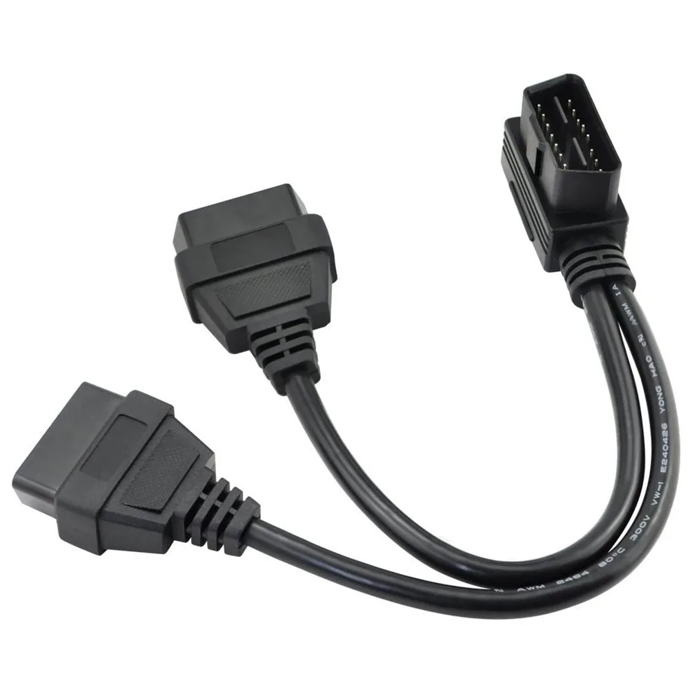 30Cm Ad Angolo Retto Obd2 Obd Ii Y Splitter Cable 1X Maschio E 2X Femmina J1962 Port Cord Adapter Fiche Obd 2 Adaptador Obd