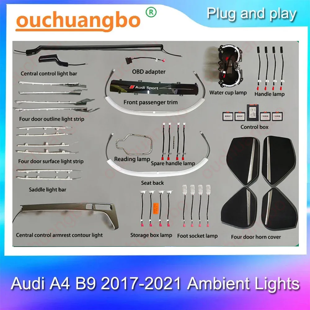 Ouchuangbo Luce Ambientale Per Audi A4 B9 2017-2021 Mmi Control Interior Atmosphere Lift Speaker