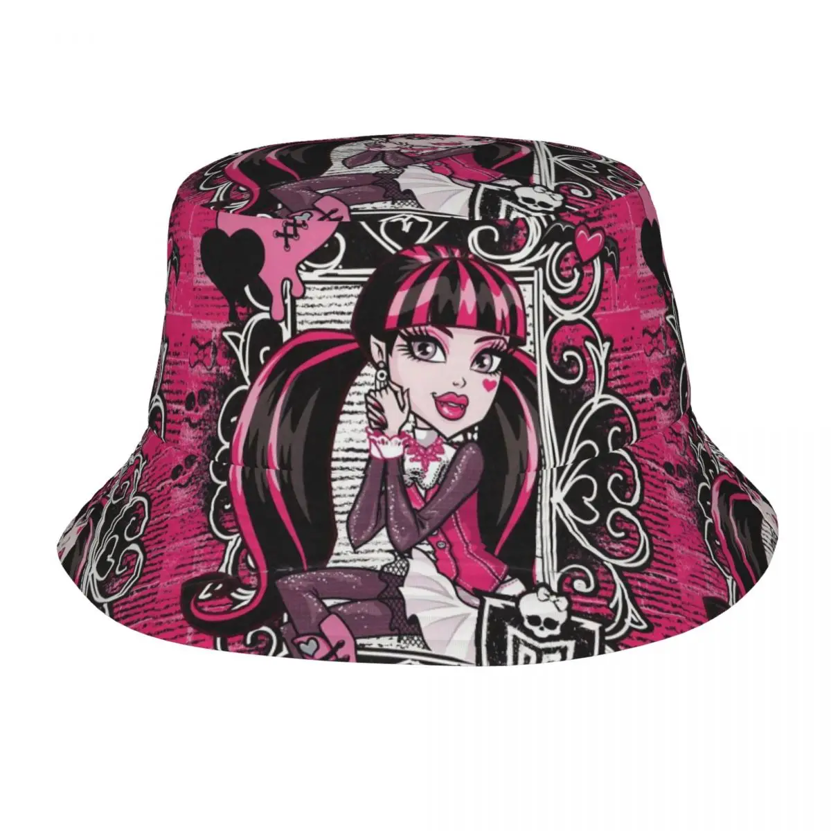 Draculaura Monster High Bob Hat Per Teen Beach Cartoon Field Hat Design Unico Pieghevole Per Cappelli Da Pesca All'Aperto Copricapo