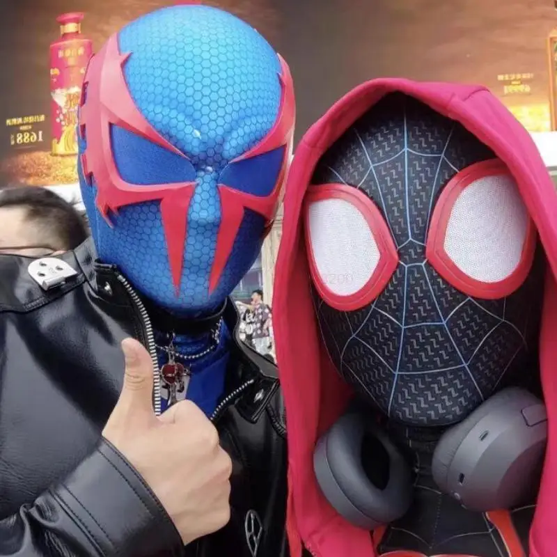 Marvel Blue Spider-Man 2099 Mask 1:1 3D Spiderman Mask Con Faceshell Handmade Cosplay Costume Replica Per Regali Giocattolo