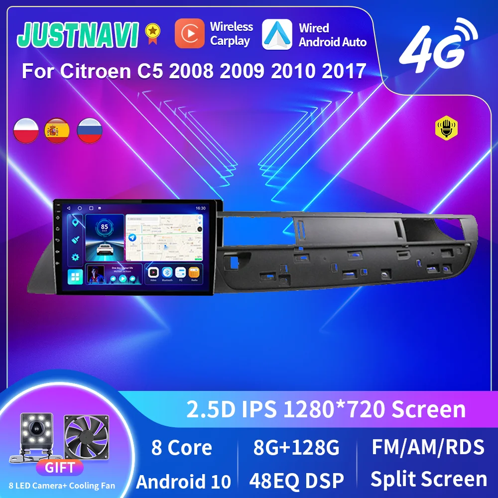 Justnavi Android 10 Autoradio Per Citroen C5 2008 2009 -2017 2Din Autoradio Stereo Lettore Video Multimediale Navigazione Carplay