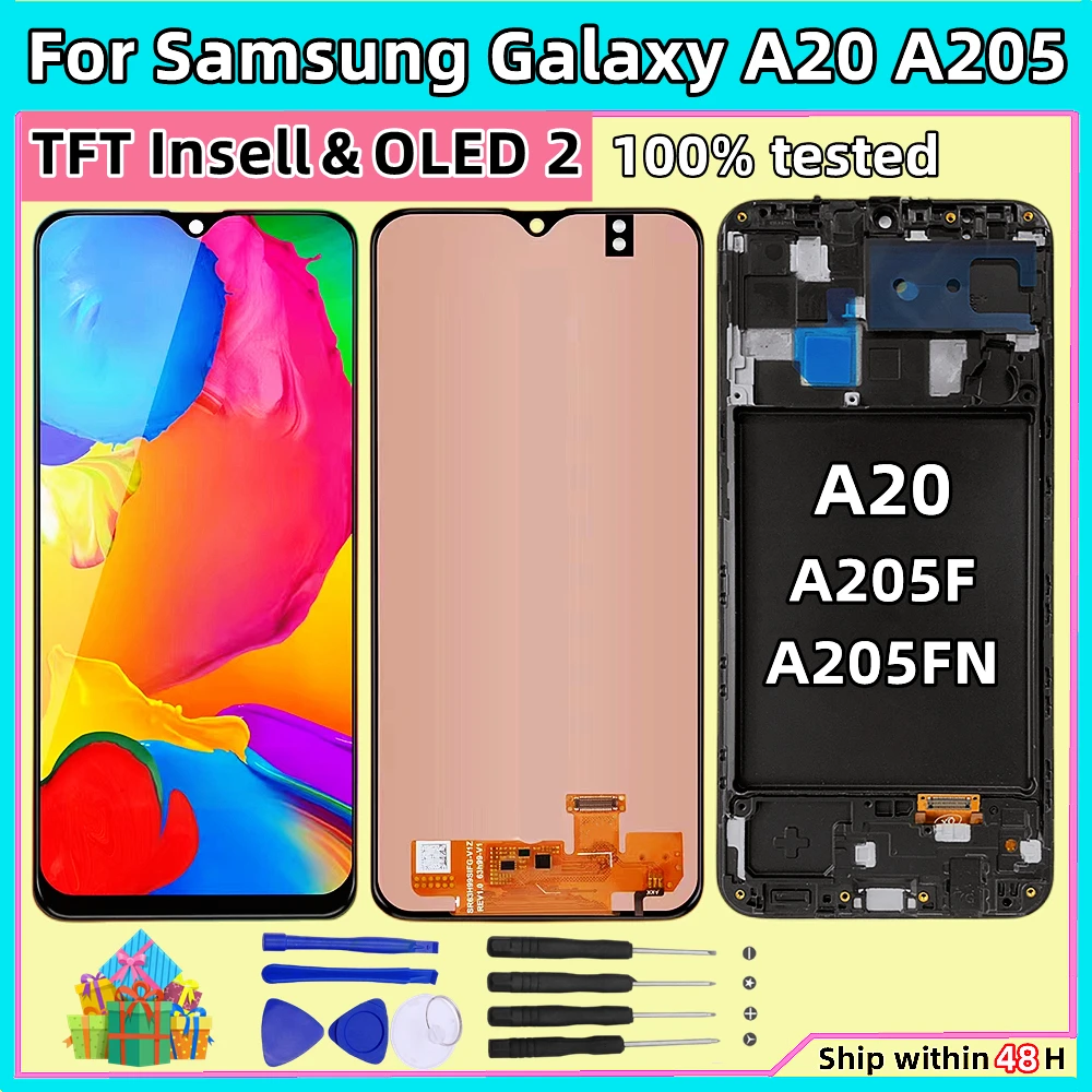6.4 ''Per Samsung Galaxy A20 A205 Display Lcd Touch Screen Digitizer Assembly Con Cornice Per Samsung A20 A205 Sm-A205F A205Fn