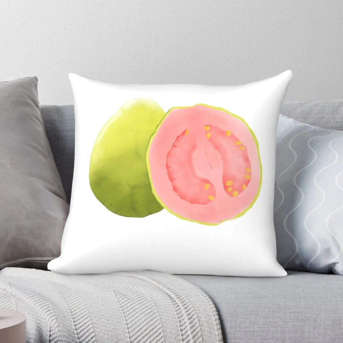 Acquerello Guava Tropical Fruit Square Federa Poliestere Lino Velluto Stampato Zip Decor Divano Seater Fodera Per Cuscino
