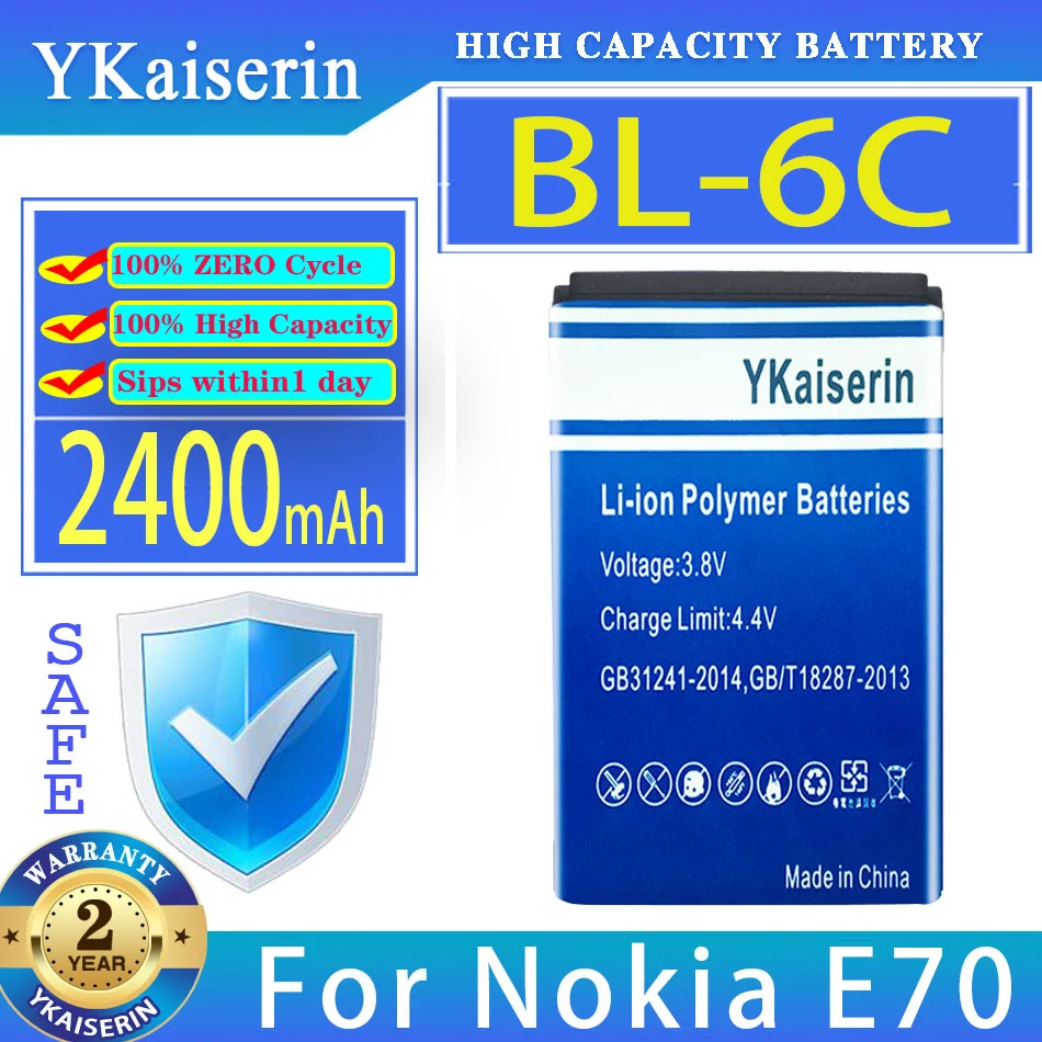 Batteria Ykaiserin Bl-6C Bl6C 2400Mah Per Nokia Qda + 2110 2116 2125 2855 2865 6015I 6016I 6019I 6152 6152 6275 E70 6255 Bateria