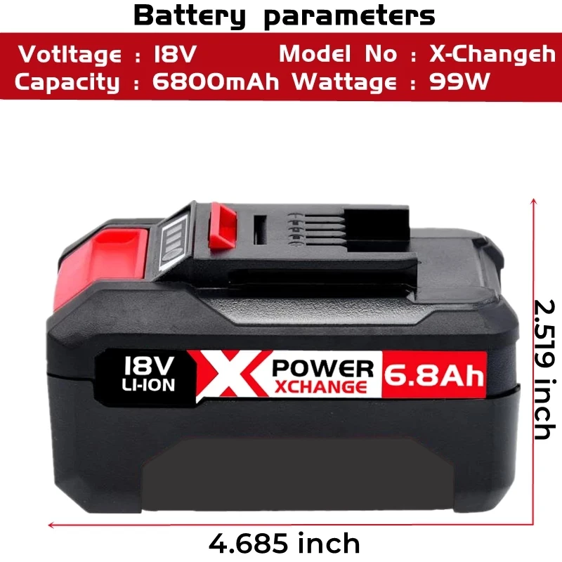 Sostituzione X-Change 6800Mah Per Batteria Einhell Power X-Change Compatibile Con Tutte Le Batterie Degli Strumenti Einhell Da 18V Con Display A Led