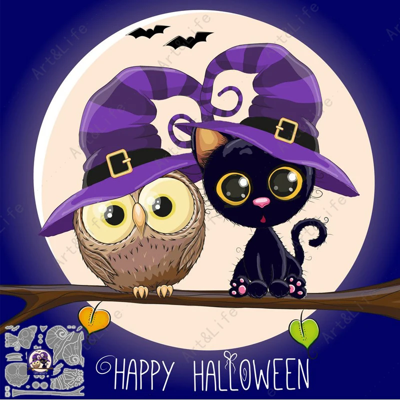 Halloween Black Cat And Owl 2022 Metal Cutting Dies Stencil Animali Per Fare Scrapbooking Album Goffratura Timbro E Fustellatura