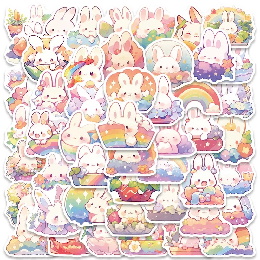 50Pcs Cute Cartoon Rainbow Rabbite Animal Stickers Per Laptop Phone Guitar Bagagli Waterproof Graffiti Vinyl Car Decalcomanie