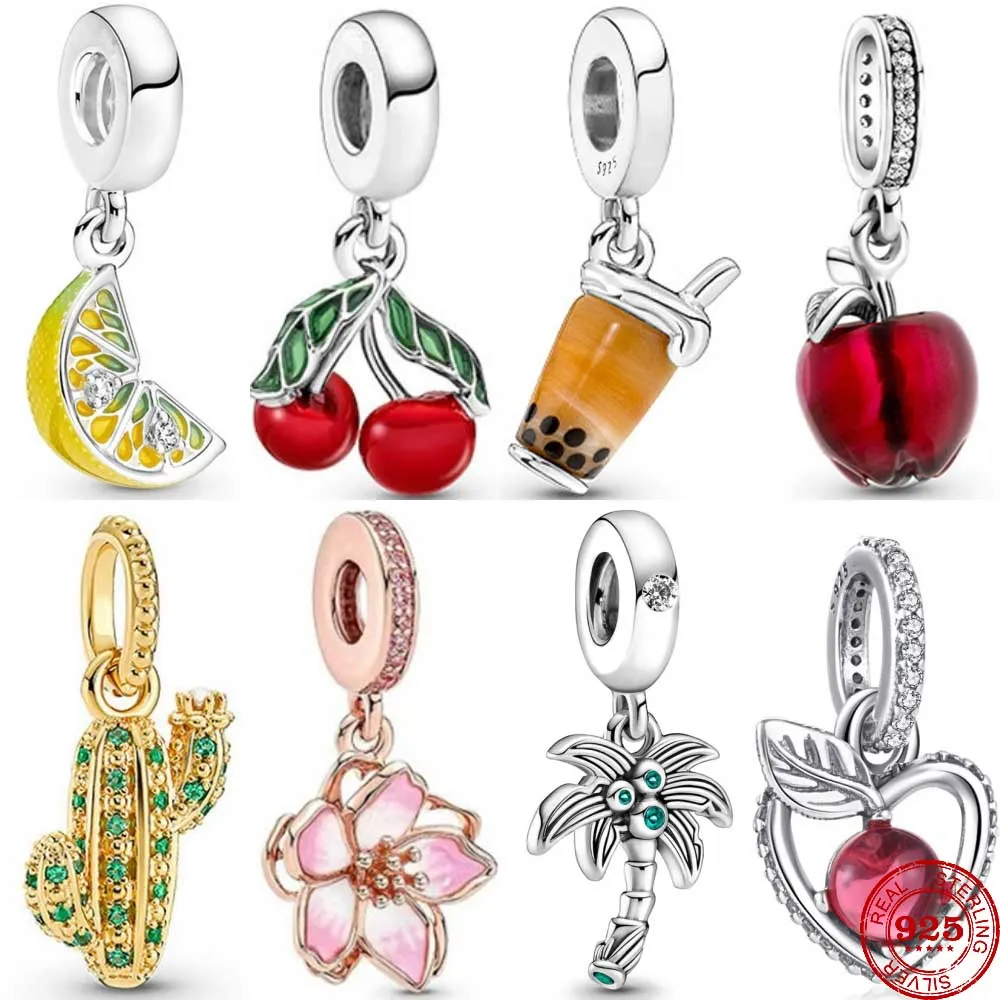 Nuovo 925 Sterling Silver Apple Cherry Fruit Bubble Tea Ciondola Charm Bead Fai Da Te Bead Fit Originale Pandora Bracciale Gioielli Di Moda