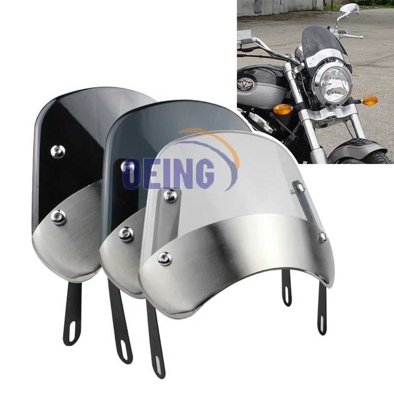 Flyscreen Tinted Windshield 5-7'' Headlight Universal Mounting Windscreen For Harley Yamaha Vmax Triumph Street Twin Victory