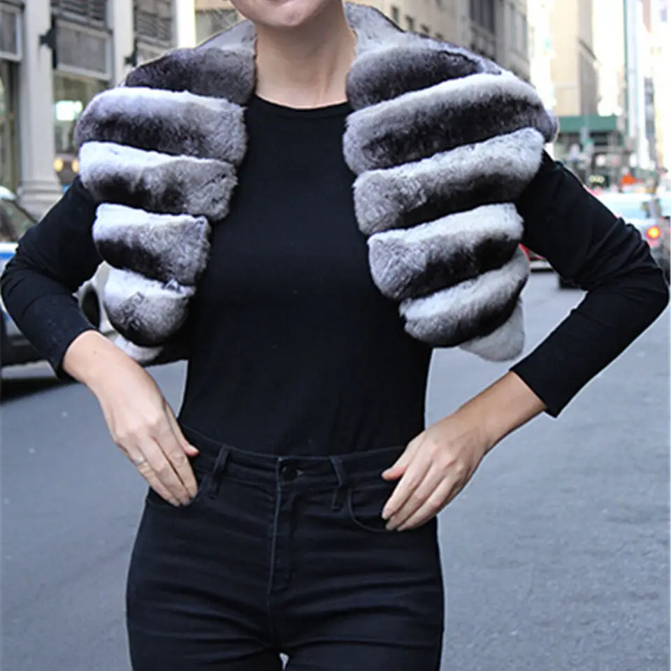 Natural Rex Rabbit Fur Vest Jacket Lady Autunno Inverno New Senza Maniche Strip Cucita Stripe Genuine Real Fur Coat Lady