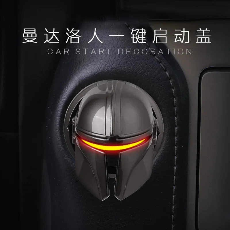 Disney Movie Starwars Figure Mandalorian Helmet Car Decor Onekey Start Stop Button Cover Protettiva Accessori Auto Per Moto