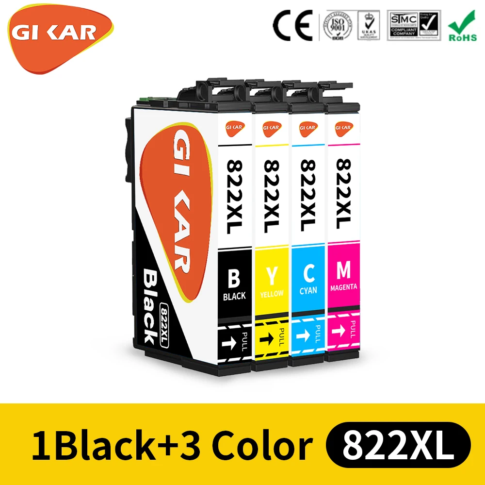Sostituzione Cartucce D'Inchiostro Gikar Epson 822Xl Per Cartucce D'Inchiostro Epson 822 822 Xl Per Epson Wf-3820 Wf-4820 Wf-4830 Wf-4834