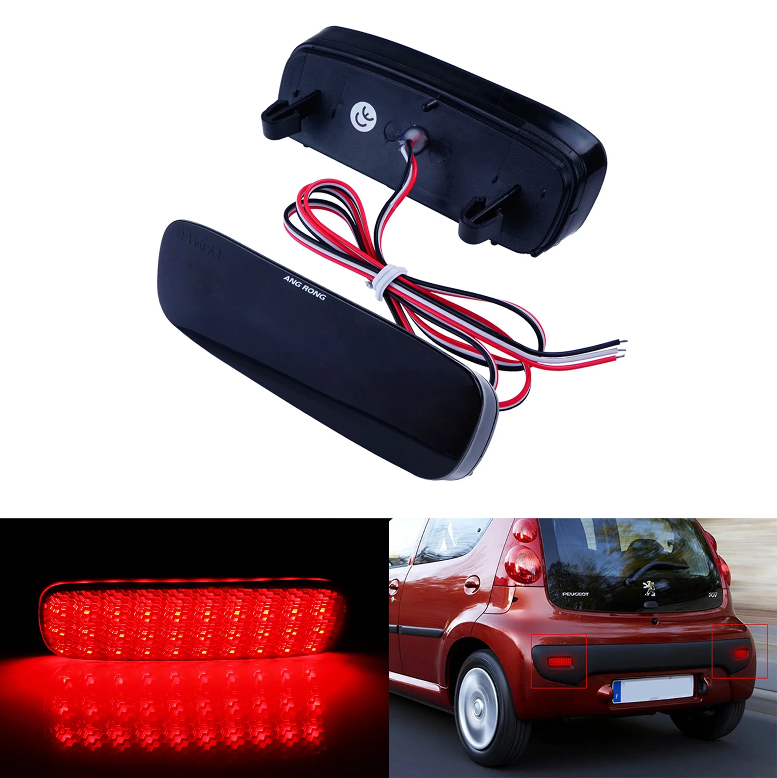 Angrong 2X Riflettore Paraurti Posteriore A Led Rosso Per Citroen C1 C5 Per Peugeot 107 206 607 Esperto