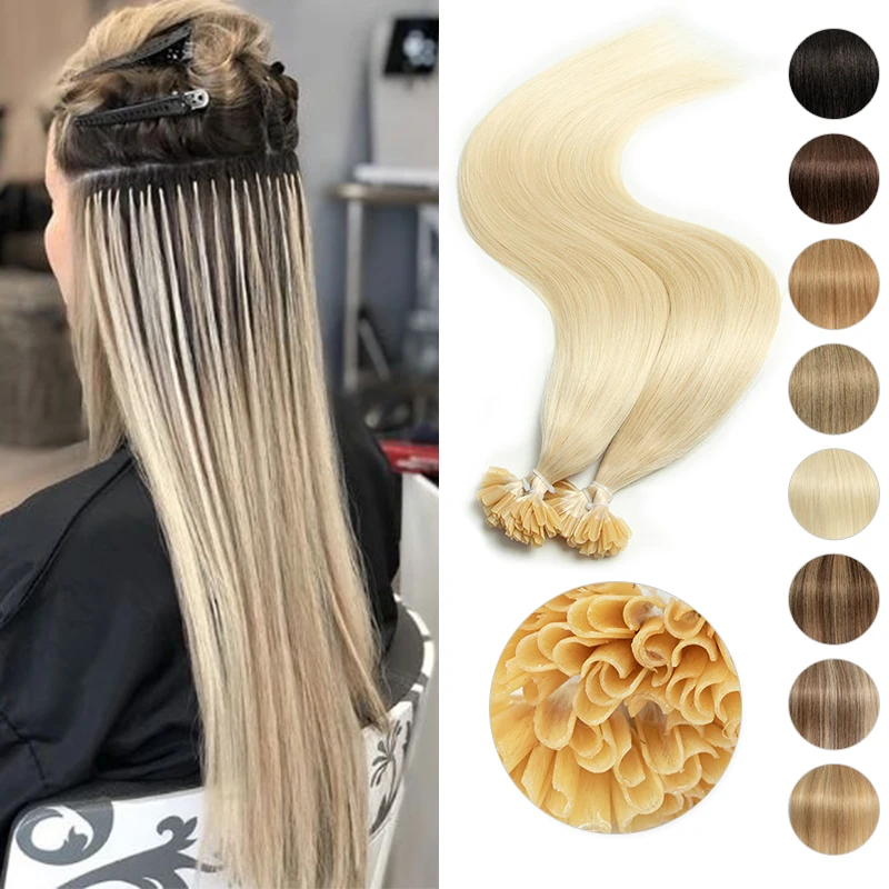 Mrs Hair Cheratina Hair Extension Capelli Umani Naturali U Tip Hot Fusion Italiana Nail Capsule Prebonded 12-24 Pollici 50 Pz/Pacco