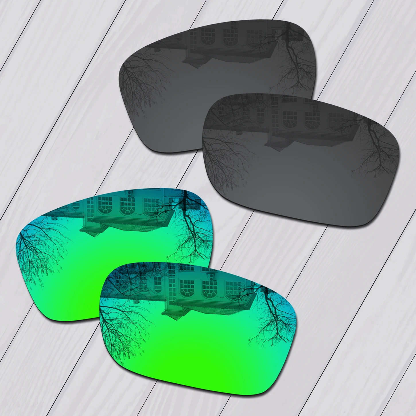 E.O.S 2 Pairs Nero & Verde Smeraldo Polarizzati Lenti Di Ricambio Per Oakley Badman Oo6020 Occhiali Da Sole