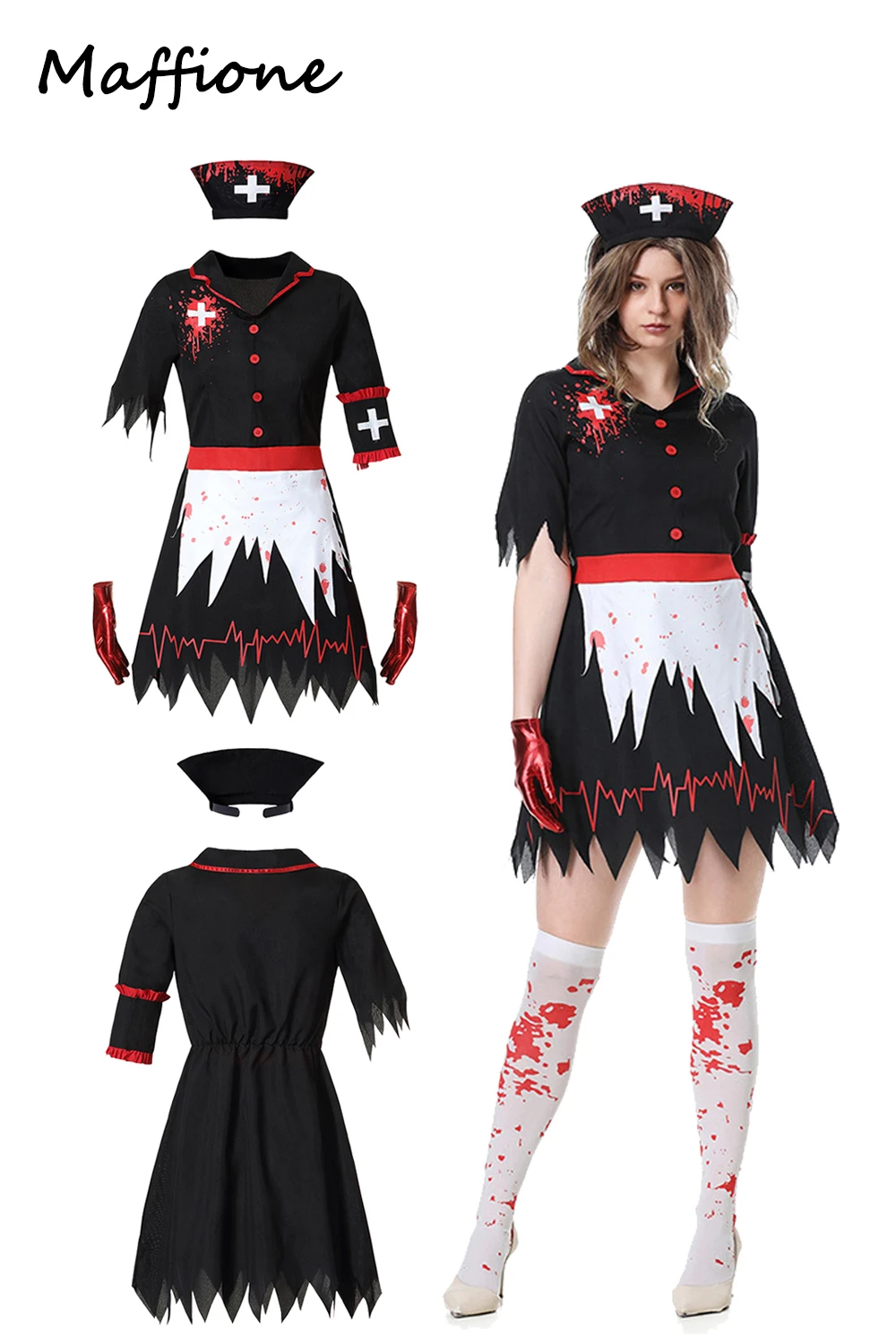 Halloween Vampire Zombie Nurse Cosplay Women Dress Costume Outfit Adult Girls Roleplay Halloween Carnival Party Travestimento Suit