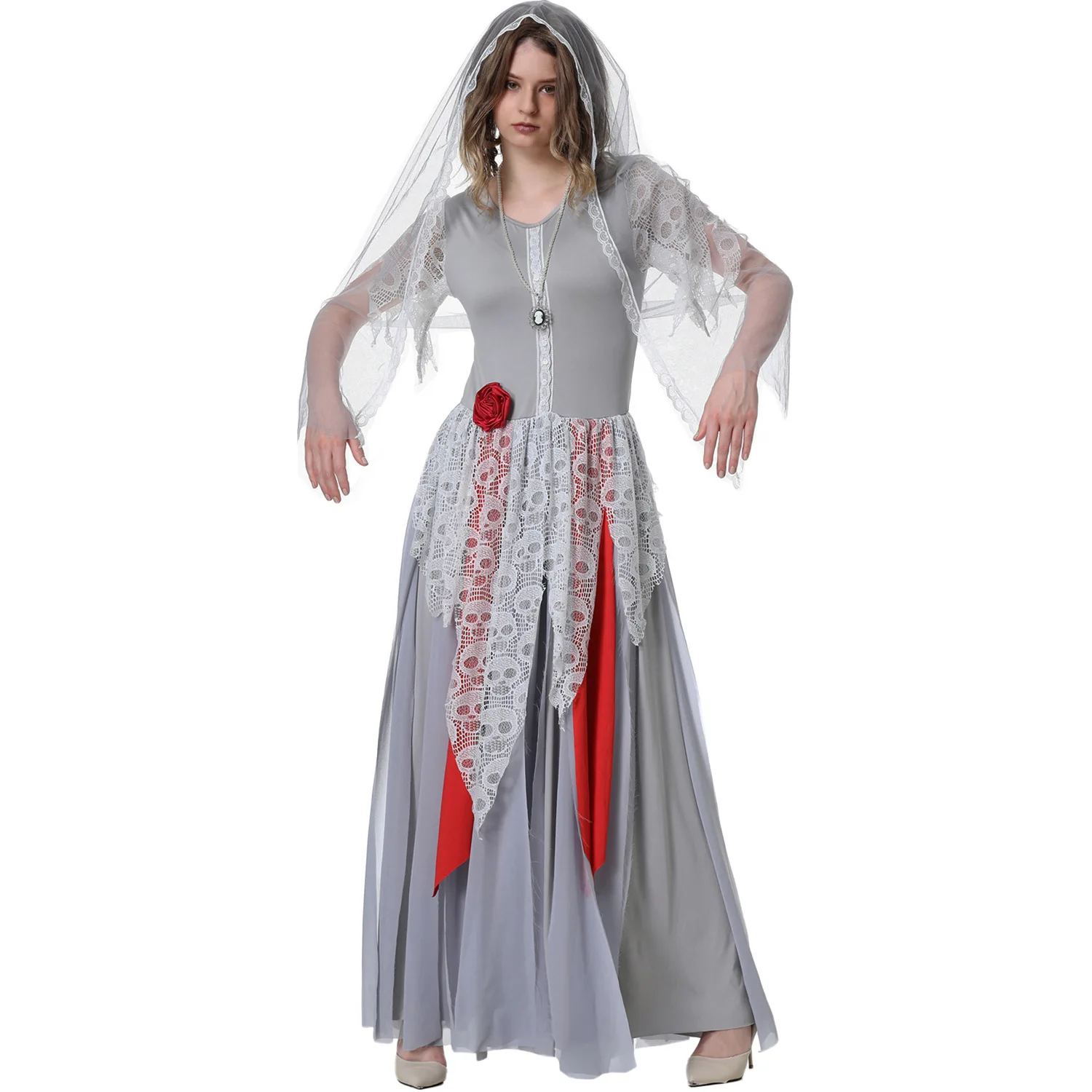 Lady Cadavere Bride Costume Classic Long Creepy Mexican Zombie Roleplay Cosplay Carnival Halloween Fancy Party Dress